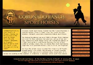 Coronado Ranch Sport Horses, Tucson, Arizona, a web site for an Arabian-warmblood breeding farm
